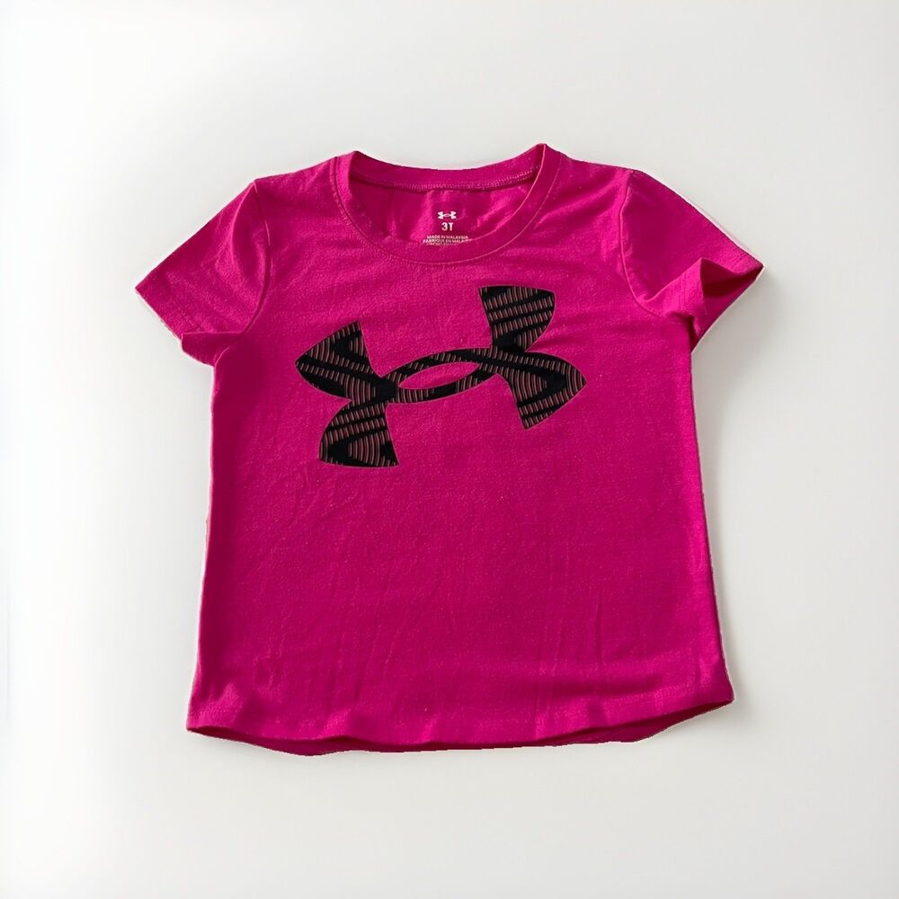 Under Armour Toddler Girls Size 3T Pink Big Logo Graphic Short Sleeve T-Shirt